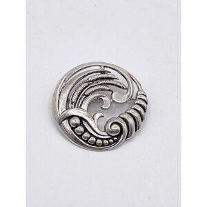 Taylord Sterling Silver Brooch Scroll Leaf Swirl Round Vintage Mid Century